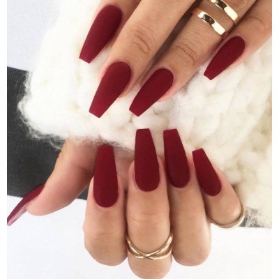 Wholesale 24pcs/box Wine Red Long Style Bride False Nails Pure Color Preaa On Nails