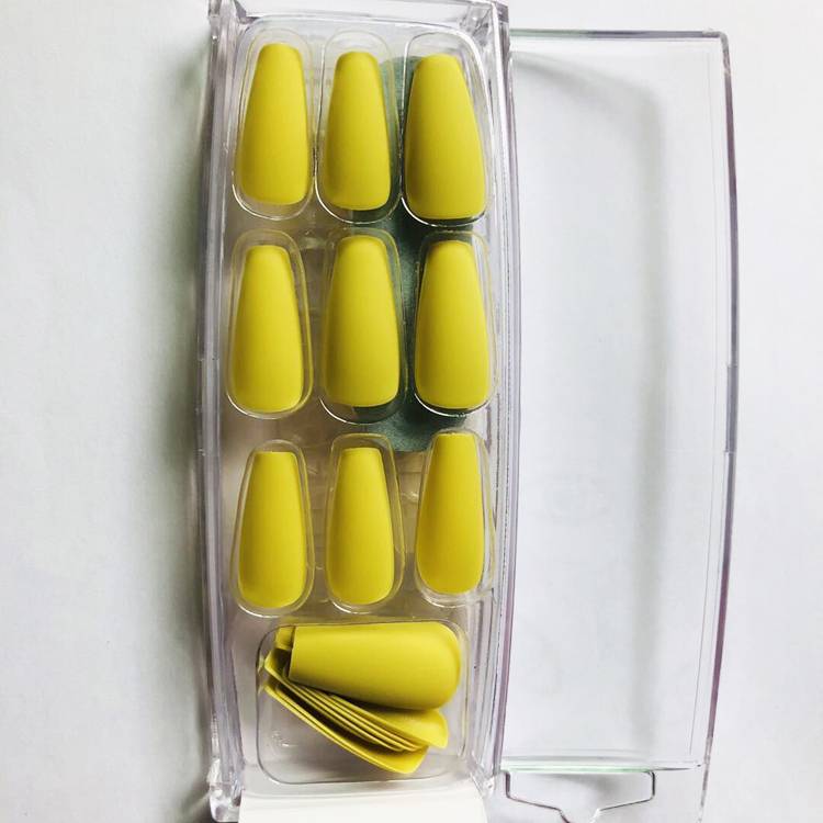 Cream Yellow Beauty Fake Nails Pure Color Medium Designer Press On Nail Full Cover Manicure Accessories 24pcs